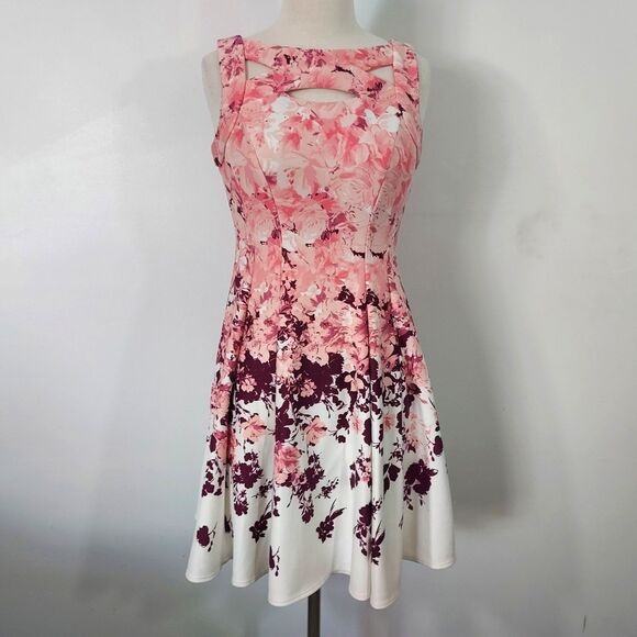 Danny and Nicole Dress Fit Flare Flowy Cutout Sleeveless Size 4P Floral Colorful - Picture 2 of 12